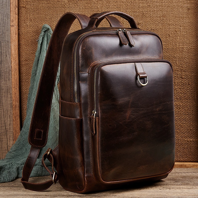 Genuine Leather Backpack - Erkekler İçin Üstün Kalite Mumlu Deri