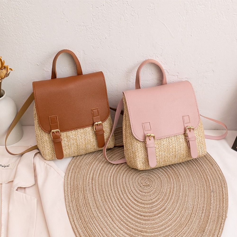 Luxury Bags Vintage - Moda PU Deri Hasır Sırt Çantası